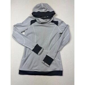 Lululemon Hoodie Size‎ 6 Gray Stripe Thumbholes Ponytail Hood Scuba Stretch
